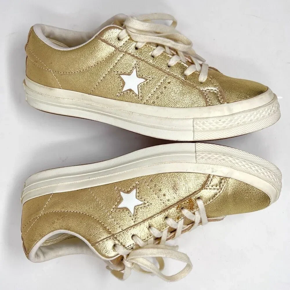 Converse One Star Metallic Gold Egret Leather Low 161589C Skate Sneaker 7